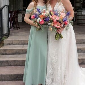 Sage green David’s Bridal Jr Bridesmaid Dress (fits like an adult size 4)